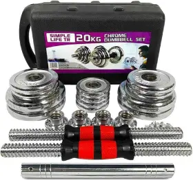 Action Sports 197466993851 Mlnshops 20kg Chrome Dumbbell Set - Workout Dumbbells For Home
