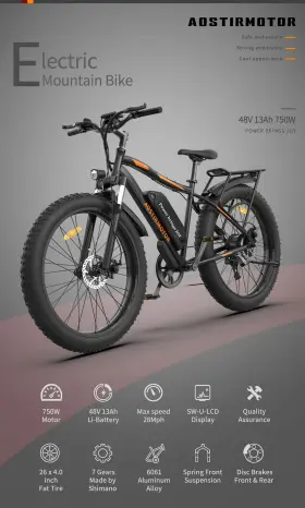 D0100hxf49p Aostirmotor S S07-b 26 Inch 750w Electric Bike Fat Tire P7 48v 12.5ah Removable Lithiu #3
