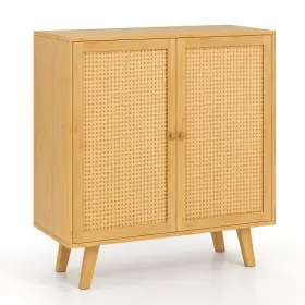 Bamboo Buffet Storage Cabinet Pe Rattan Doors Freestanding Kitc 197867539740 With And Kitchen Cupb