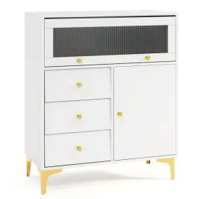 Chest Drawers Flip Fluted Glass Door Bedroom Kitchen-gray - C 197867402419 Of With Up For Color