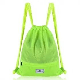 Drawstring Backpack String Bag Foldable Sports Sack Zipper Pocke 499852927674 With Pocket-green - C