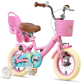 B0bcdw8jgz Glerc Maggie 12 Inch Girls Princess Bike With Doll Seat Basket And Training Wheels Pink