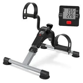 Gudnyce 313102345338 Folding Pedal Exerciser Mini Exercise Bike Portable Peddler Under Desk Gray