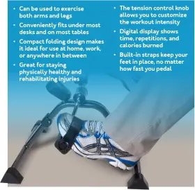 P55400 Health Brands Foldable Under Desk Exercise Bike - With Digital Display For Arms And #2