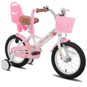 B09cddzfb2 Joystar 12 Inch Little Daisy Girl Kids Bike With Training Wheels Basket And Doll Seat