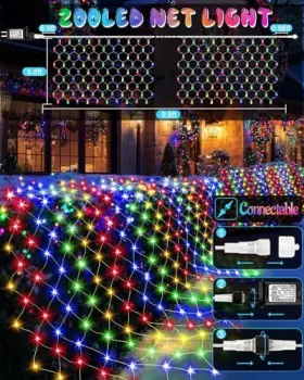 C-200-wd-m02 Nanchangliangzhuoshangmaoyouxiangongsi Christmas Net Lights 200 Led Outdoor Mesh 9.8ft X 6.6ft Multicolor 8 Modes #3