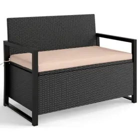 Patio Storage Bench Outdoor Wicker Loveseat Built- Storage-gray 694162414227 With Built-in Storage-gray - Color
