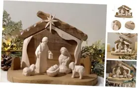 X1380 Pawliss 6pcs Nativity Sets Christmas Decorations Indoor Rustic Wood