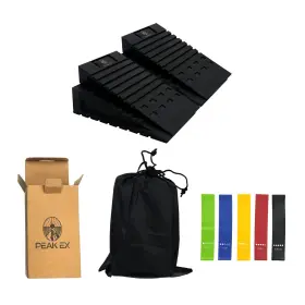 Aa001 Peak Ex Squat Wedge Block - 2 Pcs Heel Elevated Wedges With 5 Resistance Bands