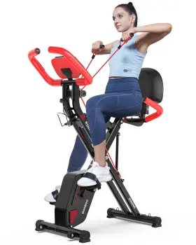 Pooboo 412792355017 Foldable Fitness Stationary Bike With Multifunctional Lcd Display And Ipad Hol