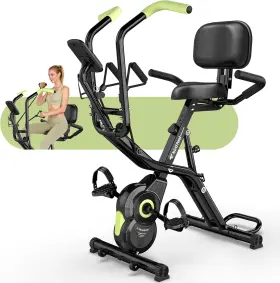 Pooboo Po-828 Foldable Exercise Bike Indoor Stationary Workout Arm Resistance Bands