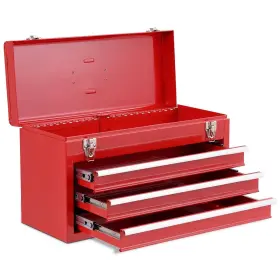 Portable Garage Mechanic Tool Cabinet Box 940350803439 With 3 Drawers-red - Color Red