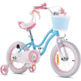 B00h5fjkig Royalbaby Stargirl Girls 12 Inch Bike With Training Wheels And Basket - Blue