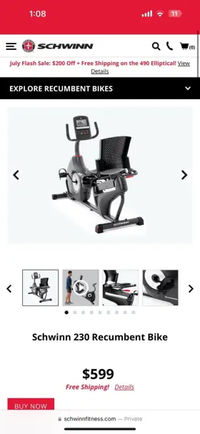 100512 Schwinn Exercise Bike - Gray