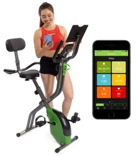 Sharevgo 860000733601 Bluetooth Smart Folding Semi Recumbent Magnetic Upright Exercise Bike With Fr