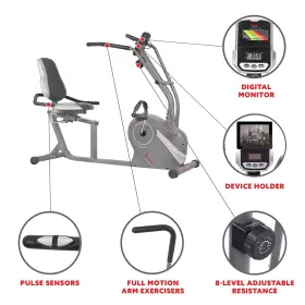 Sunny Health & Fitness 815749013330 And Cross Trainer Magnetic Recumbent Bike With Arm Exercis #3