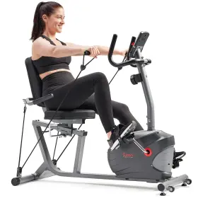 Sf-rb420031 Sunny Health Fitness Smart Compact Recumbent Bike Interactive Bluetooth Wide Seat Full Body Workout