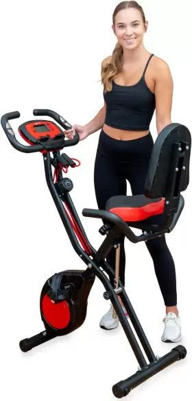 Yyfitt 445049238213 3-in-1 Folding Exercise Bike - Stationary With Arm Workout Bands 16 Levels
