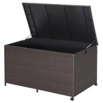 Patiojoy 133 Gallon Rattan Storage Deck Box Container Wheel Handle W/liner. Fixed Price $136.99.