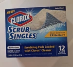 Discontinued Clorox Bathroom Scrub Pad Singles 12 Pk 4"X5" Rain Clean Scent New. Fixed Price $39.99.