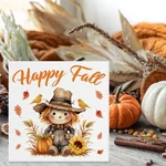 Happy Fall Decorations Pumpkin Scarecrow Maple Leaves Wooden Sign 5"X5". Fixed Price $14.69.