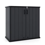 All-weather Storage Box With Floor And Removable Shelf For Patio Lawn-black. Fixed Price $253.48.