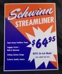 ** Schwinn Store Display Sign Original Streamliner Bike 14" X 10. Fixed Price $55.00.