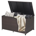Patiojoy 133 Gallon Rattan Storage Deck Box Container Wheel Handle W/liner. Fixed Price $136.99.