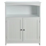 Redmon Double Door Bathroom Floor Cabinet With Open Shelf Storage, White. Fixed Price $59.99.